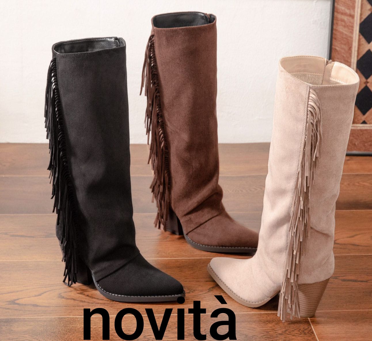 Stivale texano camoscio con frange