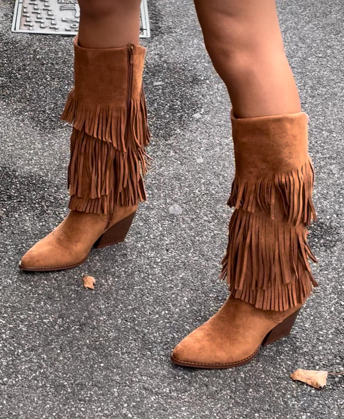 STIVALI TEXANI CAMOSCIO CON FRANGE