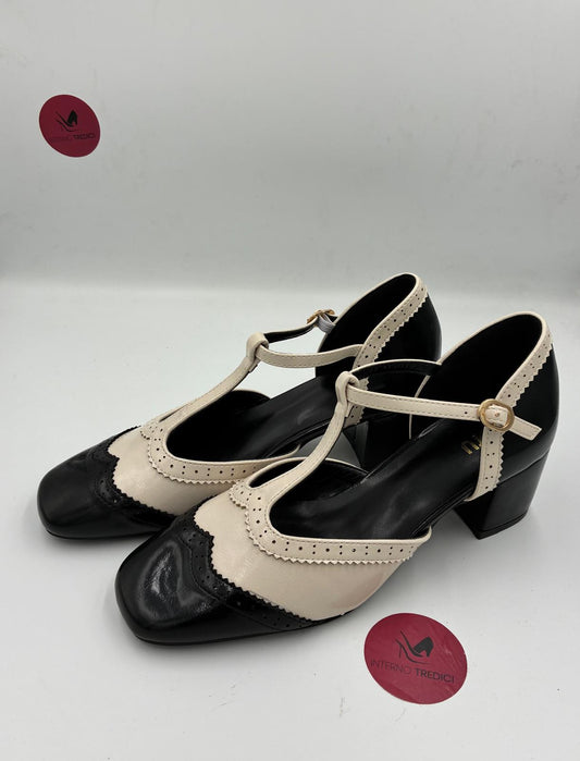 decollete mari j bicolore con monogramma