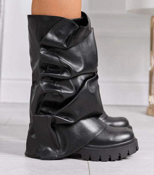 STIVALE BIKER CON RISVOLTO ARRICCIATO