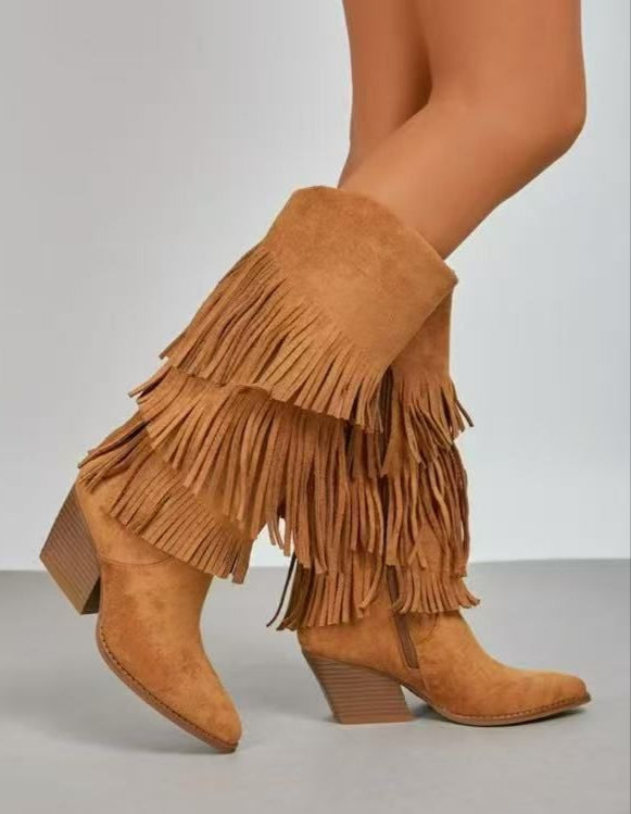 STIVALI TEXANI CAMOSCIO CON FRANGE