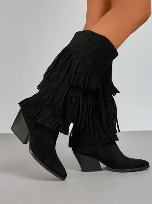 STIVALI TEXANI CAMOSCIO CON FRANGE