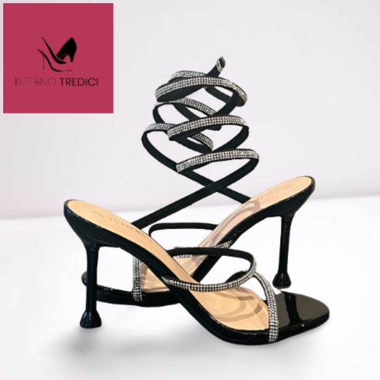 SANDALO a schiava con tacco 9 black e silver