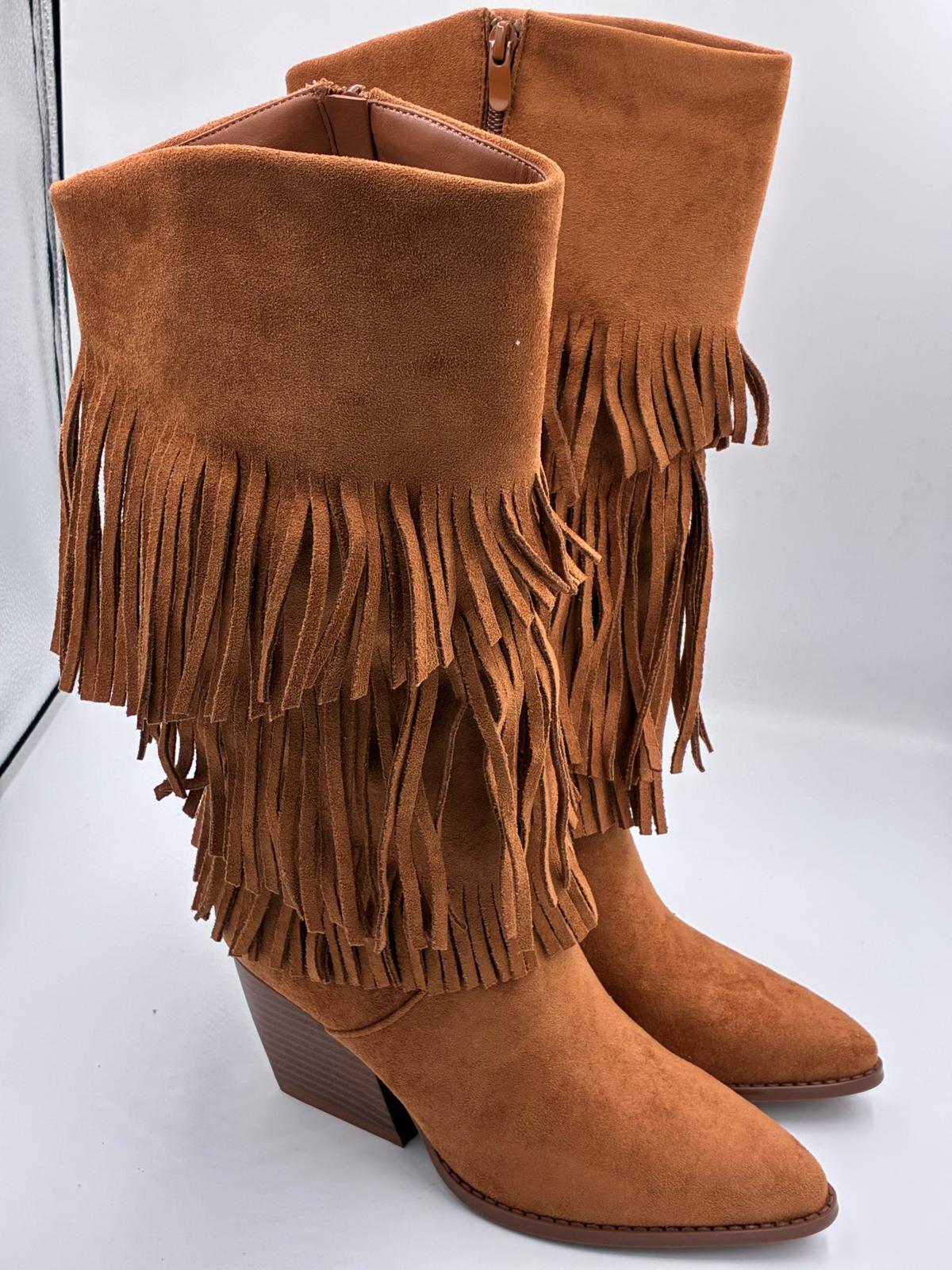 STIVALI TEXANI CAMOSCIO CON FRANGE